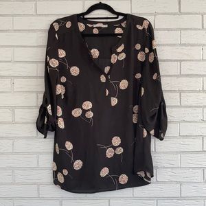 Split neck blouse with 3/4 sleeves